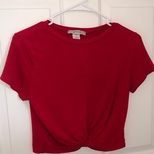 Red scoop neck tied t-shirt